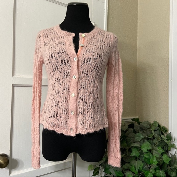 Sundance Soft Pink LaRosa Knit Nylon/Mohair/Lambswool Sweater Cardigan - Picture 2 of 11